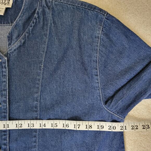 Vintage Chico's Design Size 2 (L 12-14) Denim Jacket Long Sleeve Collar Buttons - Picture 10 of 14